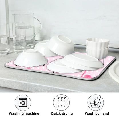 Cute Pink Flamingo Dish Drying Mat for Kitchen Counter Absorbent Heat Resistant Microfiber Dishes Drainer Mat 18x24 in Large Dish Pad Sink Mat Protective Pad Kitchen Decor