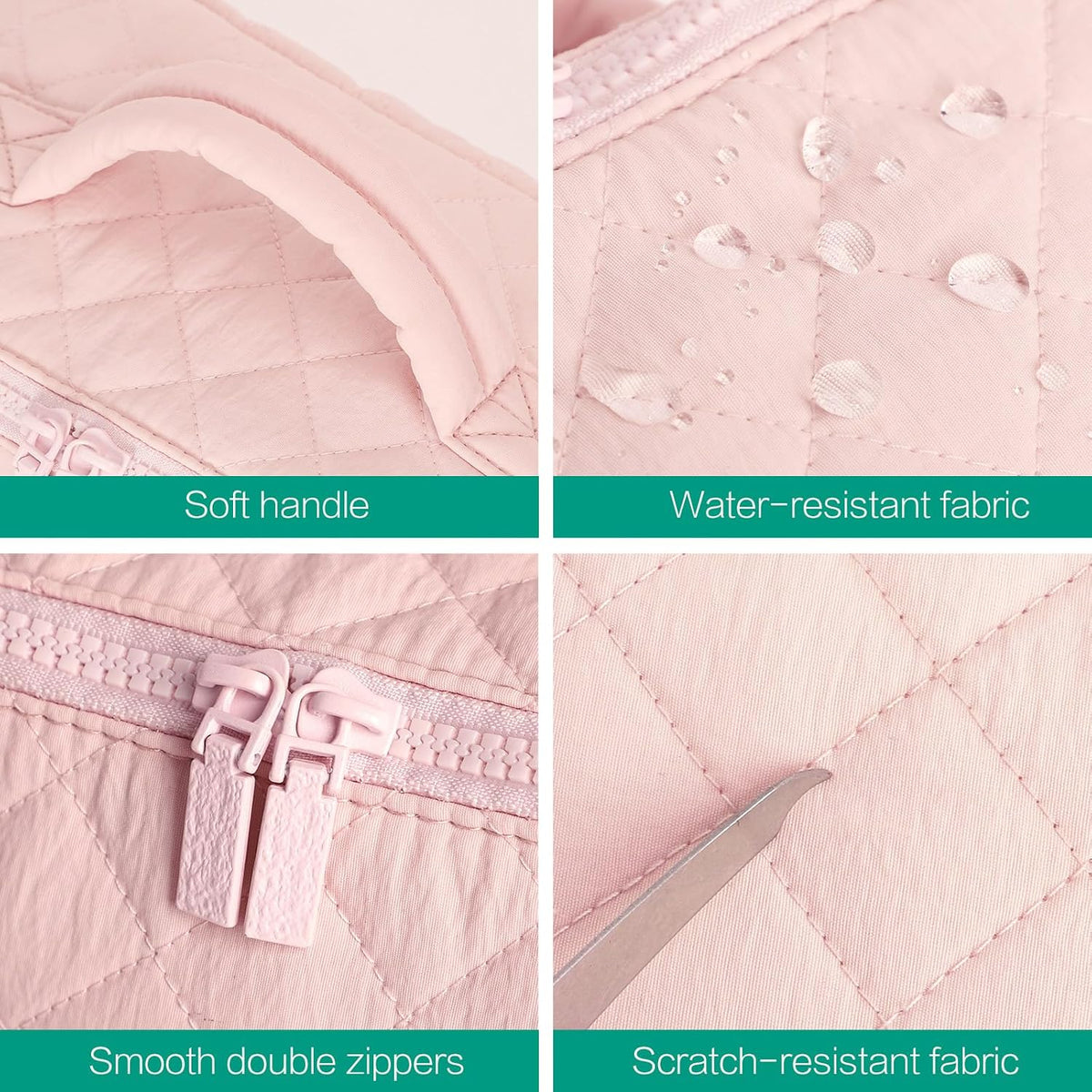 Travel Makeup Bag for Women, Puffer Quilted Open Flat Makeup Organizer with Toiletry Bag, Portable Cosmetic Case for Travel & Daily Use，Pink