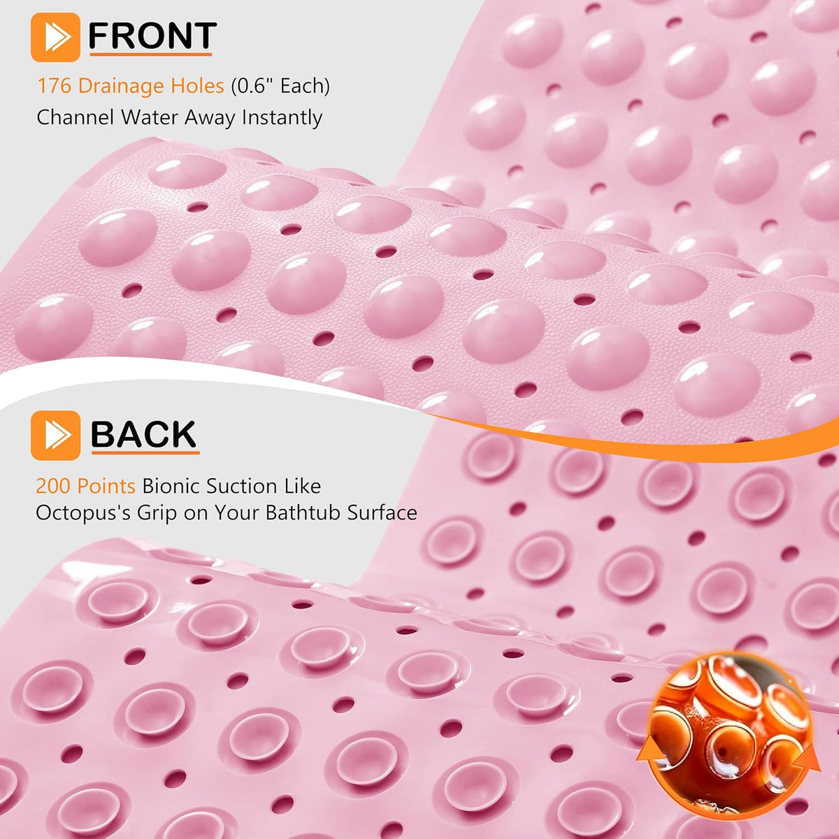 Non Slip Bath Mat for Tub 40x16, Extra Long Bath Tub Mat, Pink
