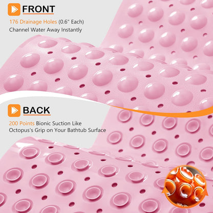Non Slip Bath Mat for Tub 40x16, Extra Long Bath Tub Mat, Pink