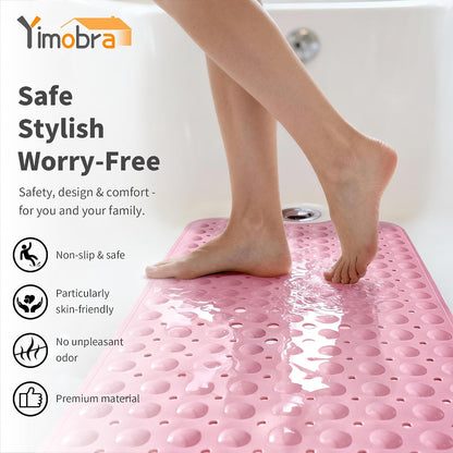 Non Slip Bath Mat for Tub 40x16, Extra Long Bath Tub Mat, Pink
