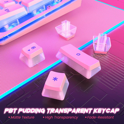Pink Creamy Keyboard Gaming, 104 Keys All-Metal, USB Wired, Backlit Silent