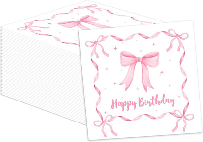 100 Pcs Pink Bow Party Napkins 2 Ply Disposable Paper Napkins for Coquette Themed Party Decorations for Kids Girls Home Kitchen Birthday Party Supplies, 6.5 x 6.5 Inch