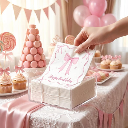 100 Pcs Pink Bow Party Napkins 2 Ply Disposable Paper Napkins for Coquette Themed Party Decorations for Kids Girls Home Kitchen Birthday Party Supplies, 6.5 x 6.5 Inch