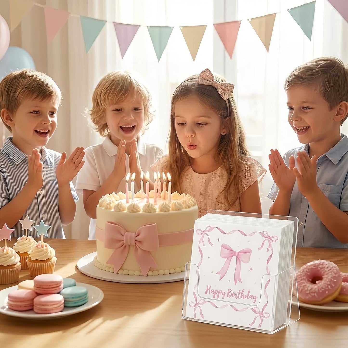 100 Pcs Pink Bow Party Napkins 2 Ply Disposable Paper Napkins for Coquette Themed Party Decorations for Kids Girls Home Kitchen Birthday Party Supplies, 6.5 x 6.5 Inch
