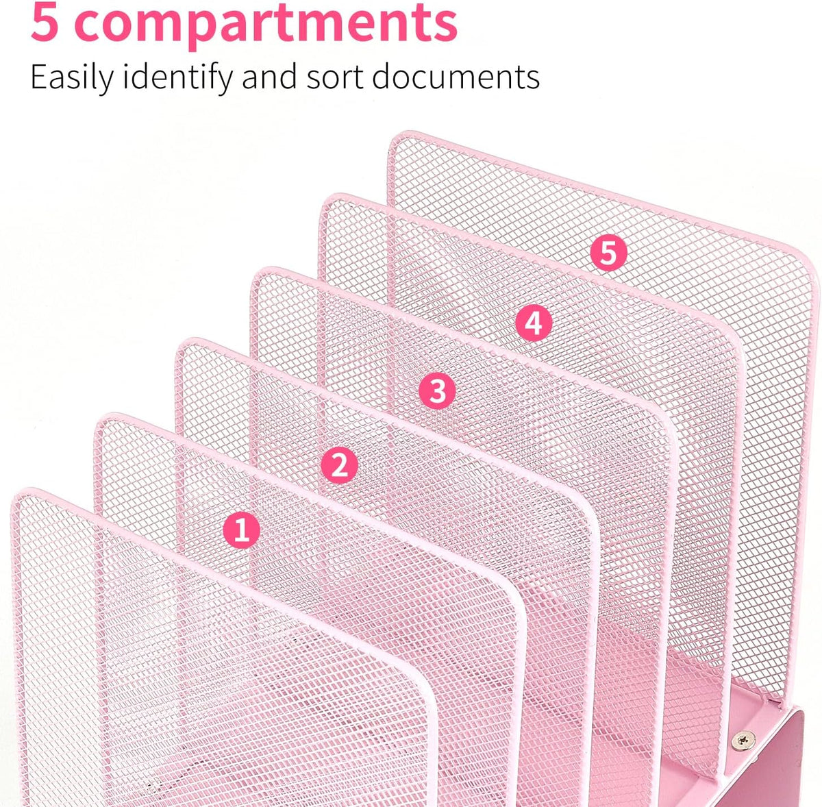 LEKETREE File Organizer for Desk, Desk Organizer with 5-Section Vertical File Rack, Folder Organizer,Workspace Organizers (Pink)