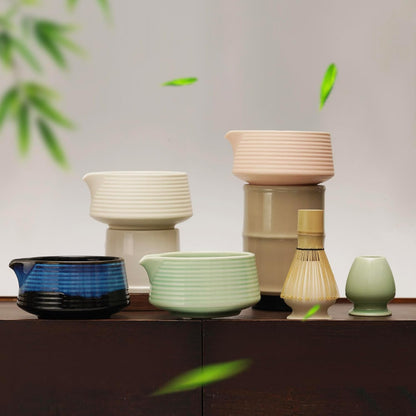 Matcha Set - 4-Piece Matcha Whisk Set Includes Matcha Bowl with Spout, Matcha Whisk, Scoop & Holder, Ideal for Matcha Tea Ceremony & Matcha Latte (Matte Pink)