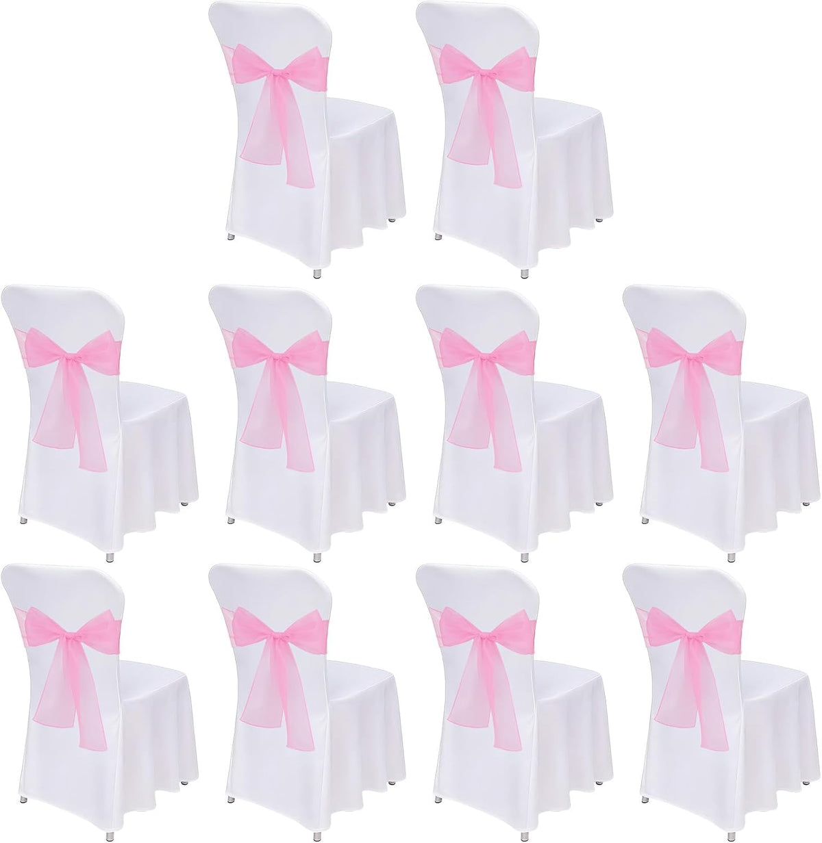 10PCS Pink Chair Sashes, Organza Elegant Chair Bows Sheer Ribbon Tie Back Universal Chiffon Knots Ties for Wedding Banquet Party Decoration Classroom
