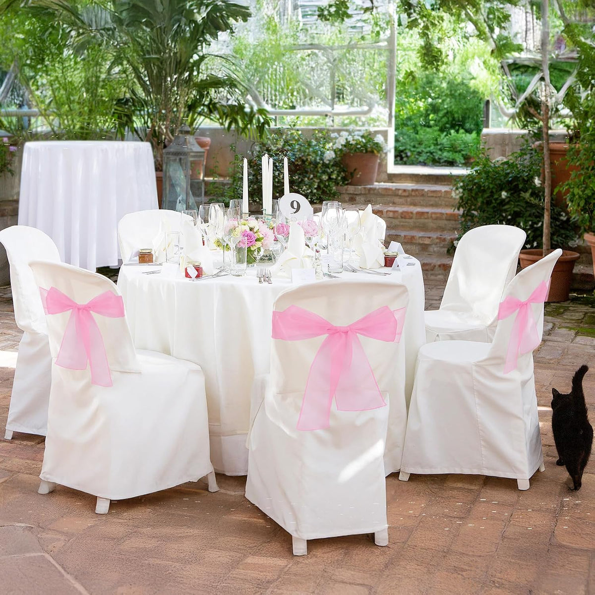 10PCS Pink Chair Sashes, Organza Elegant Chair Bows Sheer Ribbon Tie Back Universal Chiffon Knots Ties for Wedding Banquet Party Decoration Classroom