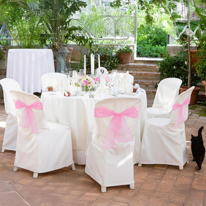 10PCS Pink Chair Sashes, Organza Elegant Chair Bows Sheer Ribbon Tie Back Universal Chiffon Knots Ties for Wedding Banquet Party Decoration Classroom