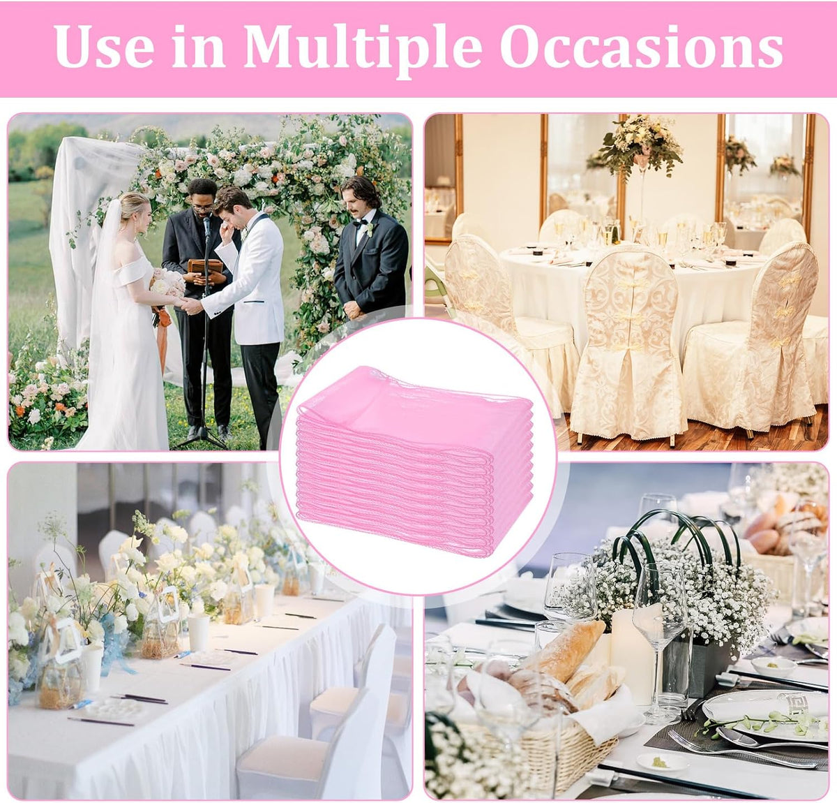 10PCS Pink Chair Sashes, Organza Elegant Chair Bows Sheer Ribbon Tie Back Universal Chiffon Knots Ties for Wedding Banquet Party Decoration Classroom