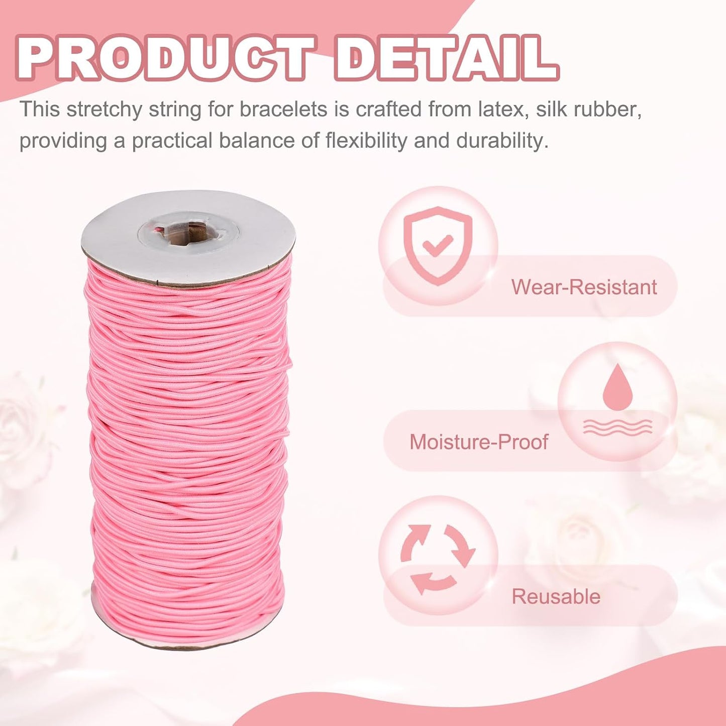 Stretchy String for Bracelets, Elastic Crystal Thread Stretch Elastic Beading Cord 2mm & Peach Pink-Fitting for(Bracelets/Sewing/Beading/Necklace/Jewelry Making/Crafts DIY)