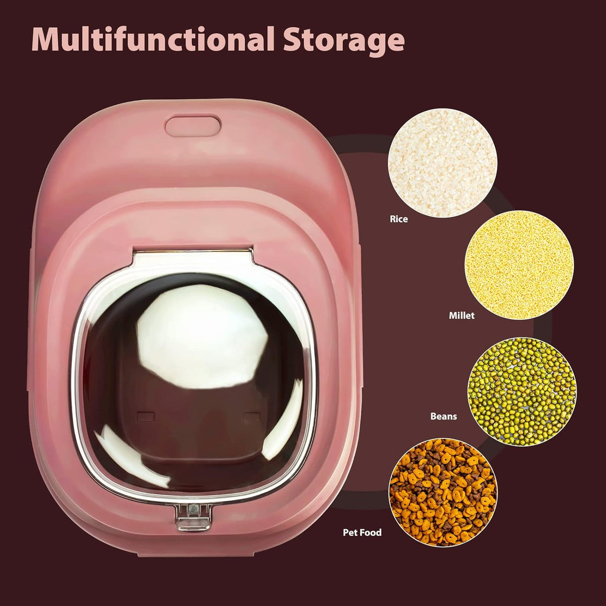 Cereal Rice Storage Containers, 20 to 50Lbs Collapsible Dry Food Dispenser Bins with Airtight Flip Lid Rolling Wheel, Kitchen Pantry to Store Sugar Flour, Dog Pet Cat Food Holder Container