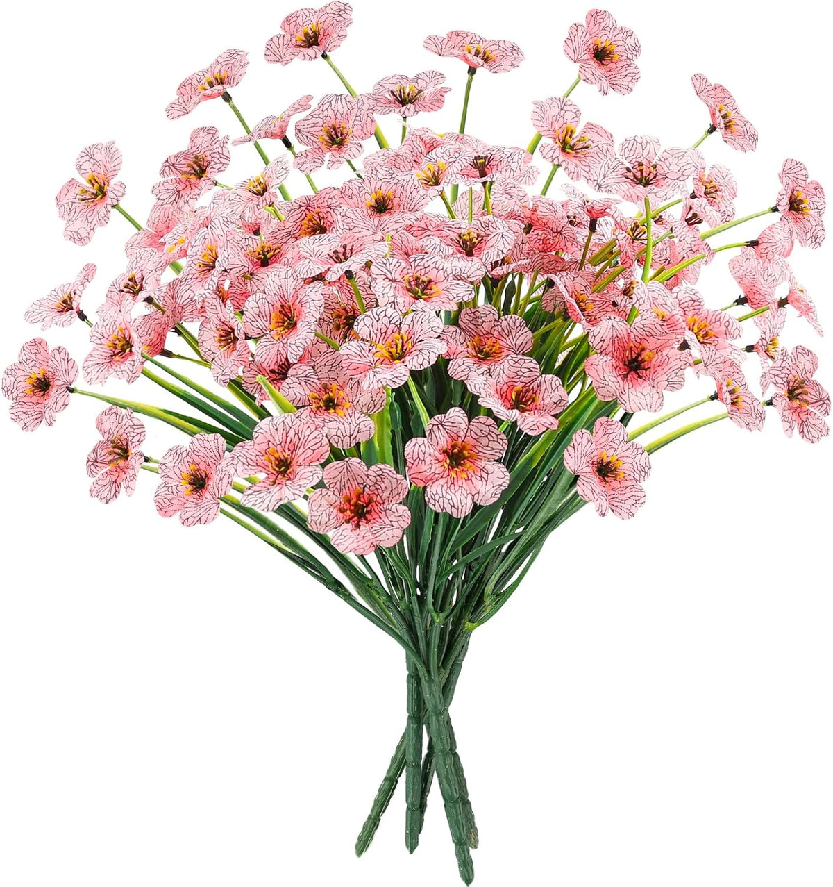 6 Bundles Pink Artificial Flowers for Outdoors, UV Resistant Faux Plants