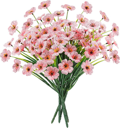 6 Bundles Pink Artificial Flowers for Outdoors, UV Resistant Faux Plants
