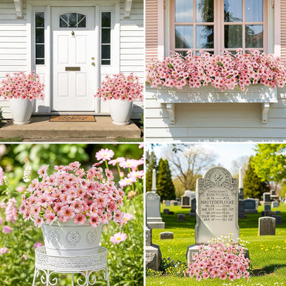 6 Bundles Pink Artificial Flowers for Outdoors, UV Resistant Faux Plants