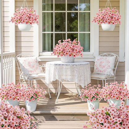 6 Bundles Pink Artificial Flowers for Outdoors, UV Resistant Faux Plants