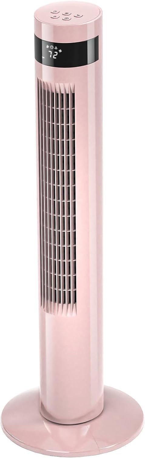 Tower Fan Portable Electric Oscillating Fan Quiet Remote Control Bladeless Floor Fan 3 Wind Speed Mode 12H Timer Bedroom Office, 36 inch, Pink