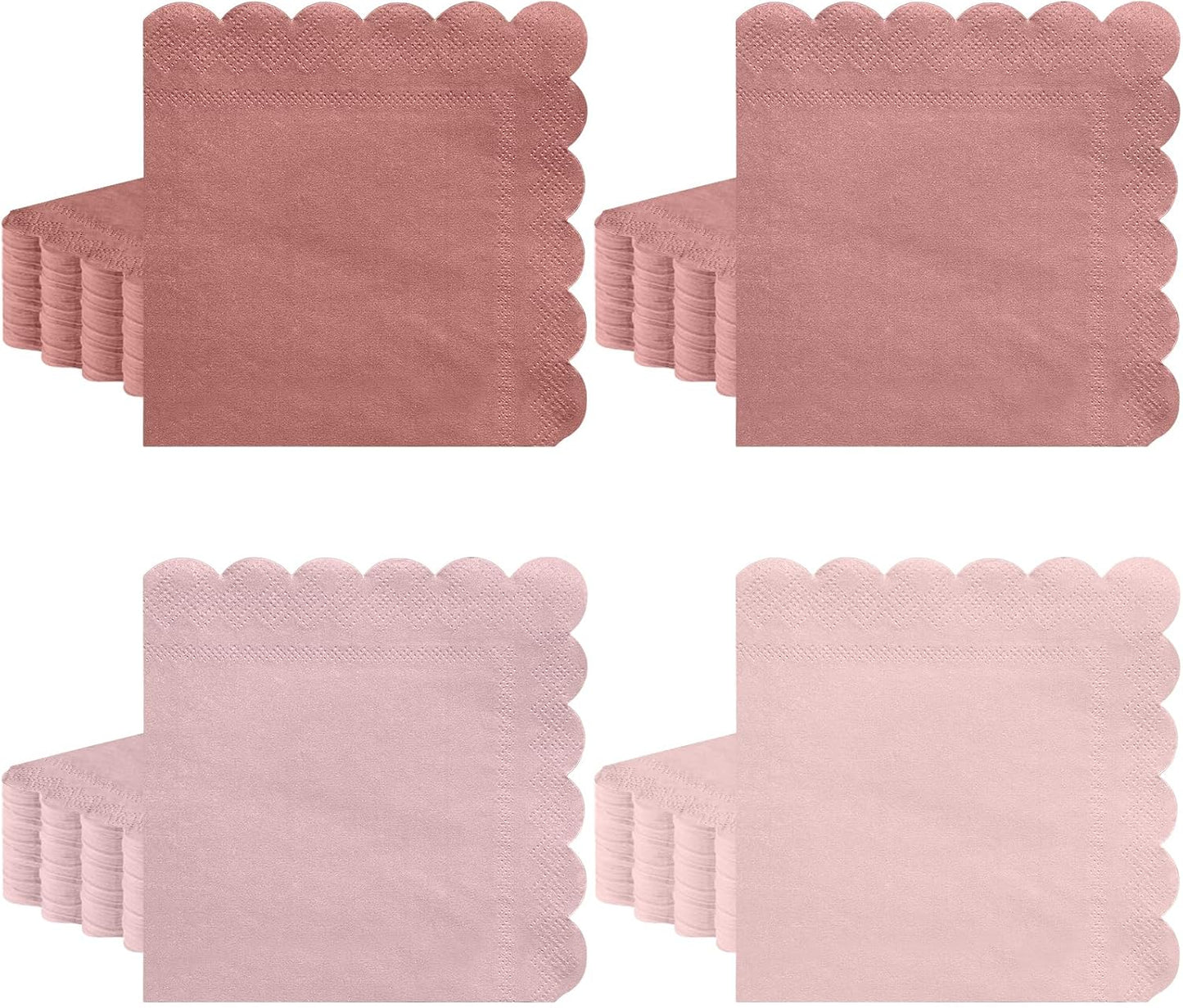120 Pack Dusty Pink Napkins, 5 x 5 Inch Gradient Pink Cocktail Napkin Scalloped Beverage Dessert Napkin for Dinner Wedding Baby Shower Bridal Anniversary Reception