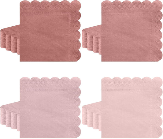 120 Pack Dusty Pink Napkins, 5 x 5 Inch Gradient Pink Cocktail Napkin Scalloped Beverage Dessert Napkin for Dinner Wedding Baby Shower Bridal Anniversary Reception