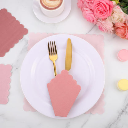 120 Pack Dusty Pink Napkins, 5 x 5 Inch Gradient Pink Cocktail Napkin Scalloped Beverage Dessert Napkin for Dinner Wedding Baby Shower Bridal Anniversary Reception