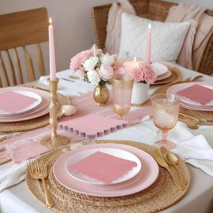 120 Pack Dusty Pink Napkins, 5 x 5 Inch Gradient Pink Cocktail Napkin Scalloped Beverage Dessert Napkin for Dinner Wedding Baby Shower Bridal Anniversary Reception