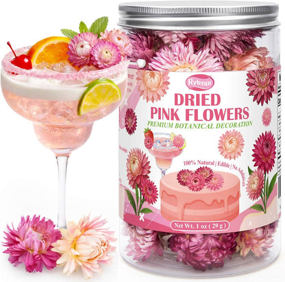 50+ Pcs Edible Pink Dried Flowers, Food Grade Helichrysum Strawflowers