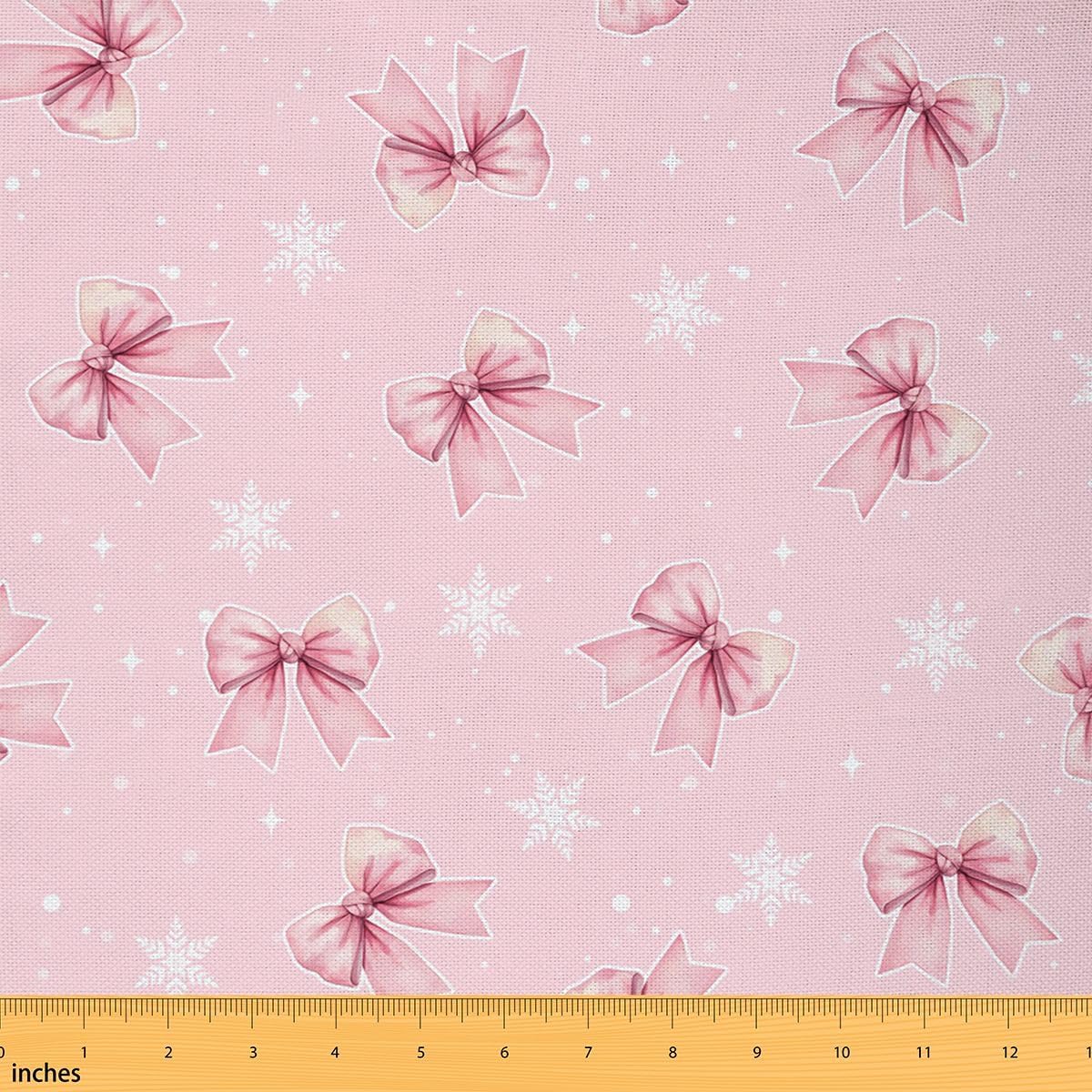 Girly Coquette Bowknots Fabric by The Yard,French Style Dots Soft Polyester No Stretch Princess Style Lightweight Durable for Sewing Projects 3 Yard Bolt,108" L x 59" W Peach Pink
