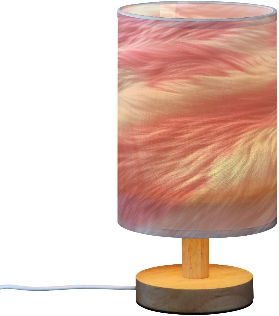 Table LED Lamps Pink and White Fur Bedroom Night Light Bedside Lamps with USB Ports Nightstand Lamps Wood Base Living Room Dorm Office