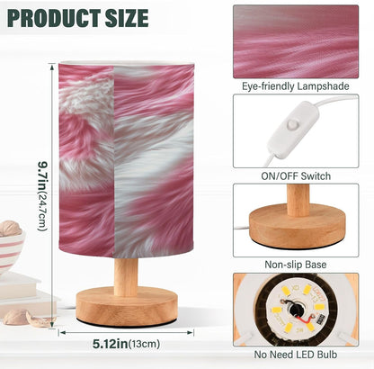 Table LED Lamps Pink and White Fur Bedroom Night Light Bedside Lamps with USB Ports Nightstand Lamps Wood Base Living Room Dorm Office