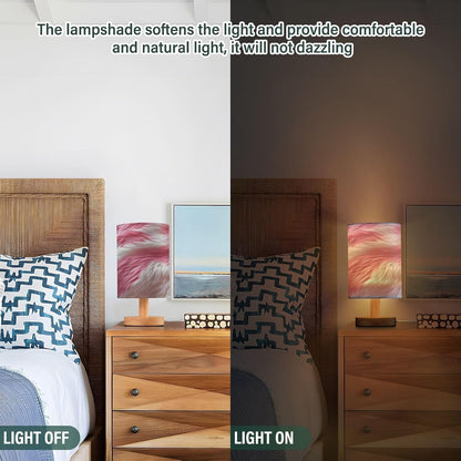 Table LED Lamps Pink and White Fur Bedroom Night Light Bedside Lamps with USB Ports Nightstand Lamps Wood Base Living Room Dorm Office