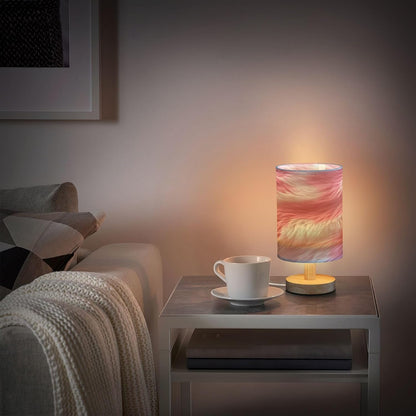 Table LED Lamps Pink and White Fur Bedroom Night Light Bedside Lamps with USB Ports Nightstand Lamps Wood Base Living Room Dorm Office