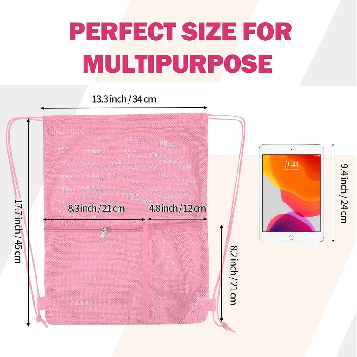 2 PACK Mesh Drawstring Backpack Bag, Multifunction Mesh Bag for Swimming, Athletic Gym, Clothes, Beach, Swim (Pink)