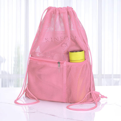 2 PACK Mesh Drawstring Backpack Bag, Multifunction Mesh Bag for Swimming, Athletic Gym, Clothes, Beach, Swim (Pink)