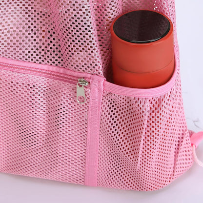 2 PACK Mesh Drawstring Backpack Bag, Multifunction Mesh Bag for Swimming, Athletic Gym, Clothes, Beach, Swim (Pink)