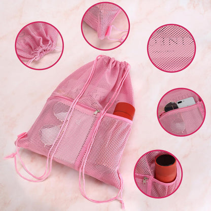 2 PACK Mesh Drawstring Backpack Bag, Multifunction Mesh Bag for Swimming, Athletic Gym, Clothes, Beach, Swim (Pink)