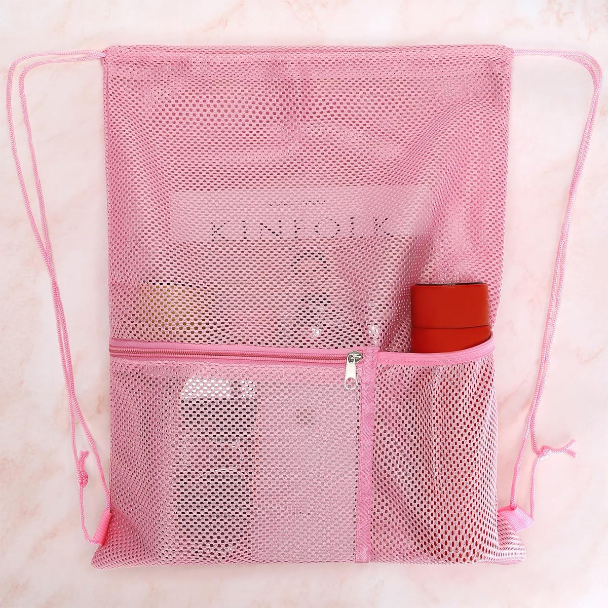 2 PACK Mesh Drawstring Backpack Bag, Multifunction Mesh Bag for Swimming, Athletic Gym, Clothes, Beach, Swim (Pink)