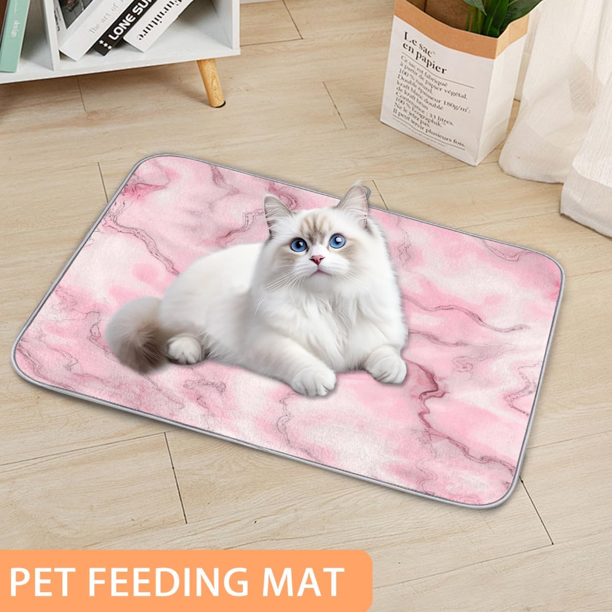 Polyester Absorbent Small Dish Drying Mat - 16x18 Inch Quick Dry Kitchen Counter Protector for Dishes & Utensils, Light Pink Marble Pattern