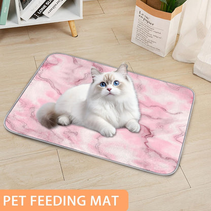 Polyester Absorbent Small Dish Drying Mat - 16x18 Inch Quick Dry Kitchen Counter Protector for Dishes & Utensils, Light Pink Marble Pattern