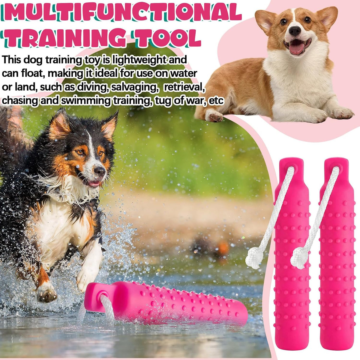 Pink Dog Bumper Toy Training Dummy, 4 Pcs
