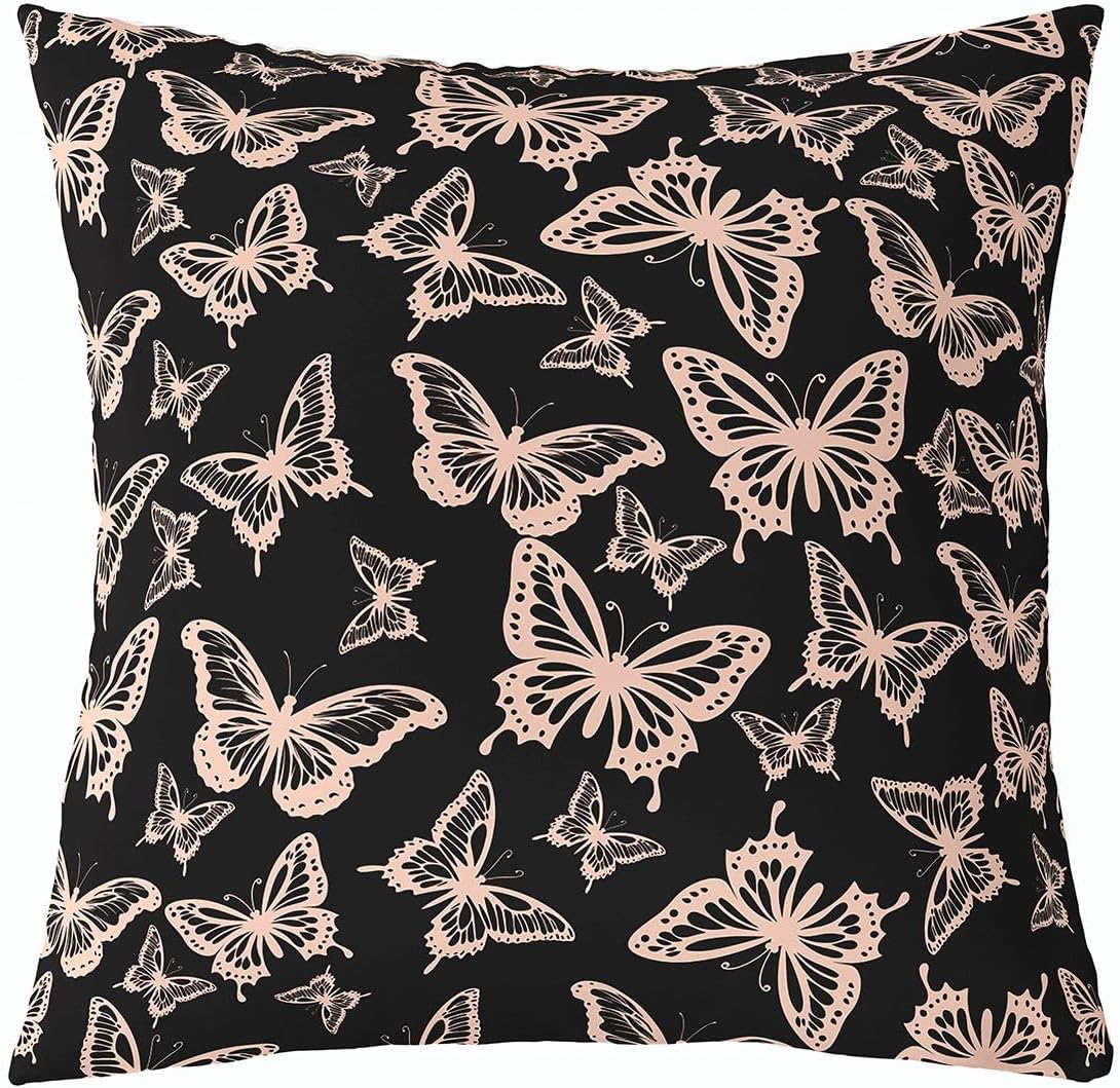 Girls Butterfly Throw Pillow Covers 1 pcs 22"x 22" Kids Light Pink Cushion Case for Sofa Couch Bed Chair Car, Beautiful Butterflies Pattern Decor Pillowcase Room Decor