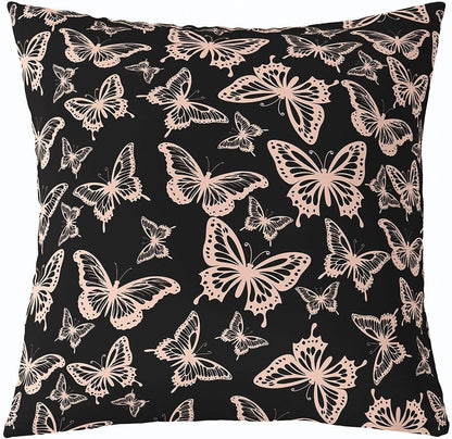 Girls Butterfly Throw Pillow Covers 1 pcs 22"x 22" Kids Light Pink Cushion Case for Sofa Couch Bed Chair Car, Beautiful Butterflies Pattern Decor Pillowcase Room Decor