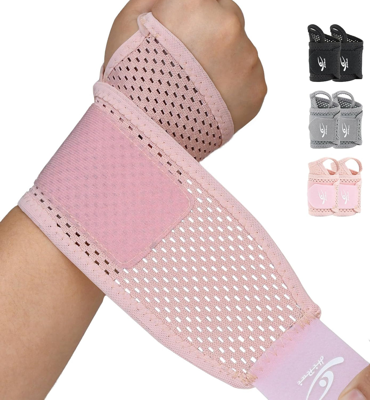 2-Pack Ultra-Thin Mesh Wrist Wraps - Breathable, Adjustable Wrist Support for Workouts & Daily Use - Unisex Wrist Brace for Pain Relief, Tendonitis, Carpal Tunnel - One Size Fits All (Pink)