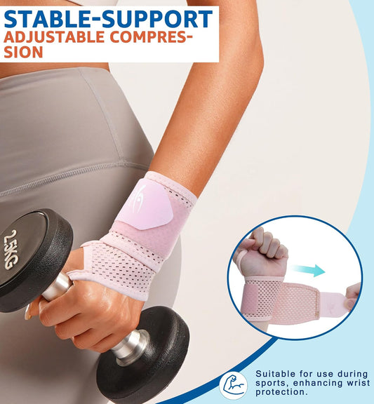 2-Pack Ultra-Thin Mesh Wrist Wraps - Breathable, Adjustable Wrist Support for Workouts & Daily Use - Unisex Wrist Brace for Pain Relief, Tendonitis, Carpal Tunnel - One Size Fits All (Pink)