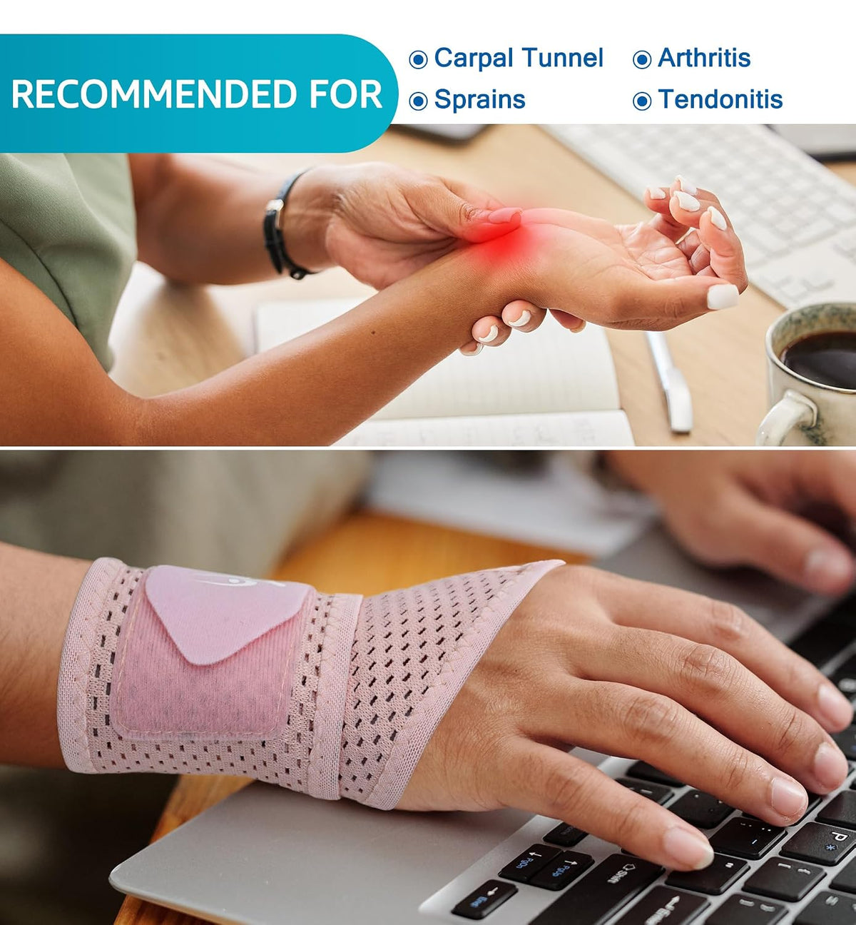 2-Pack Ultra-Thin Mesh Wrist Wraps - Breathable, Adjustable Wrist Support for Workouts & Daily Use - Unisex Wrist Brace for Pain Relief, Tendonitis, Carpal Tunnel - One Size Fits All (Pink)