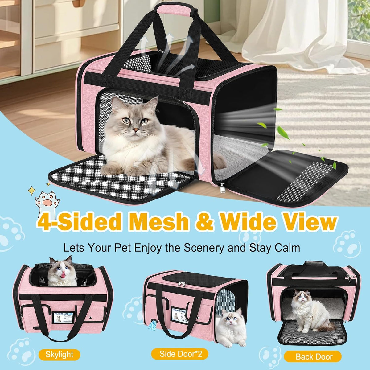 Large Cat Carrier Soft Sided Travel Pet Carrier Airline Approved