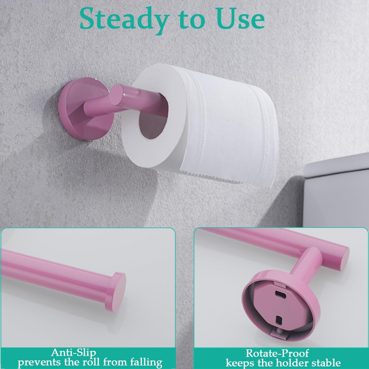 Pink Toilet Paper Holder -Sturdy Round Toilet Paper Holder Wall Mount for Bathroom, Premium SUS 304 Stainless Steel Toilet Paper Roll Holder,Drilling,Pink,96006-6PK