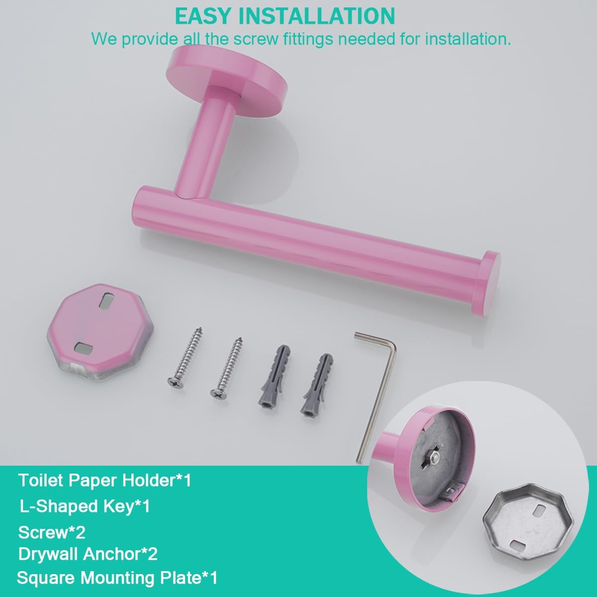 Pink Toilet Paper Holder -Sturdy Round Toilet Paper Holder Wall Mount for Bathroom, Premium SUS 304 Stainless Steel Toilet Paper Roll Holder,Drilling,Pink,96006-6PK