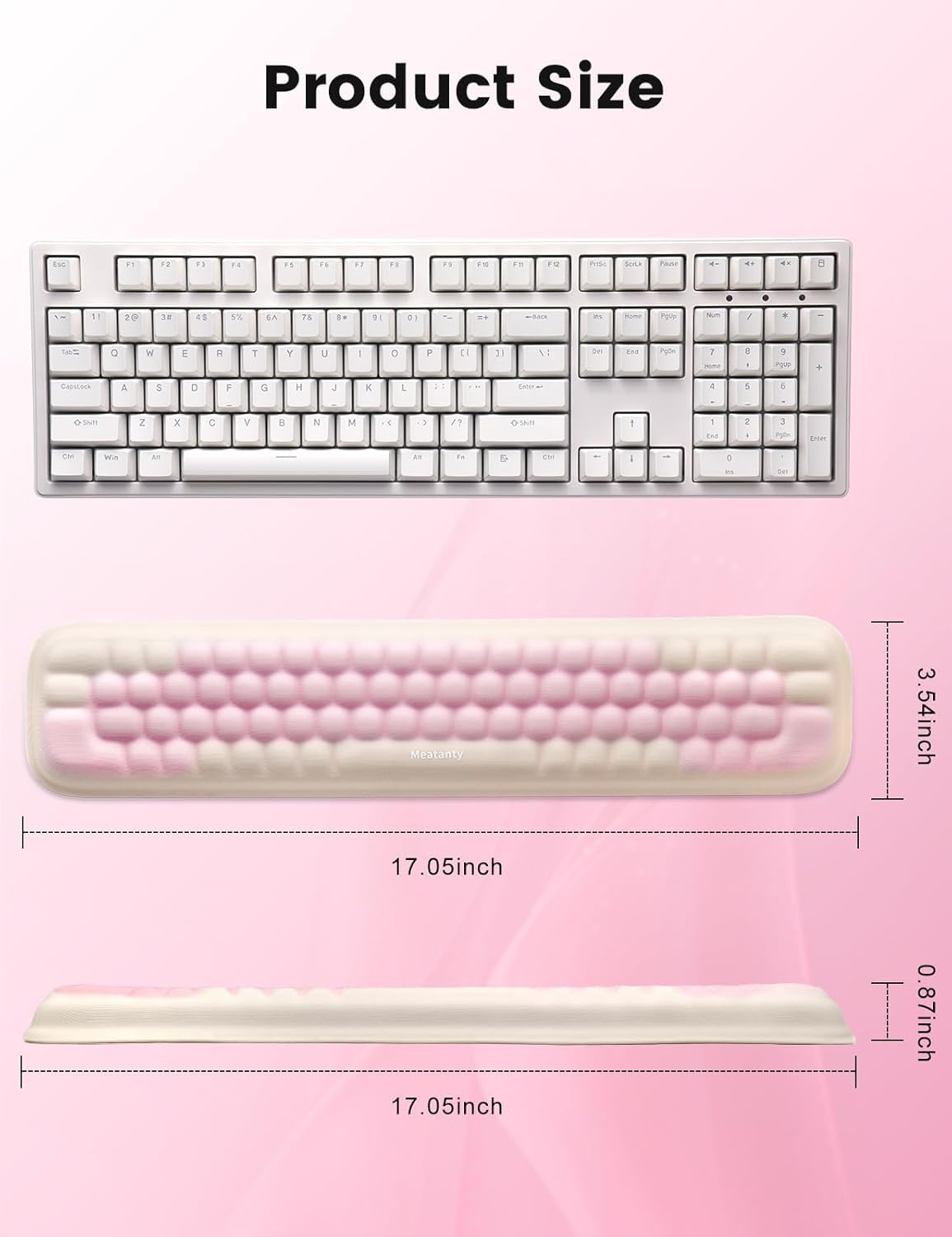 Keyboard Wrist Rest, Ergonomic Keypad Support, Soft Memory Foam Hand Rest Pad for Typing Comfort, Computer Desk Accessory for Hand Palm Pain Relief, Laptop Office Home School Women Girl Pink
