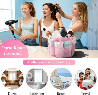 Mesh Shower Caddy Portable - 9 Pockets, Shower Bag for Dorm Room Camping